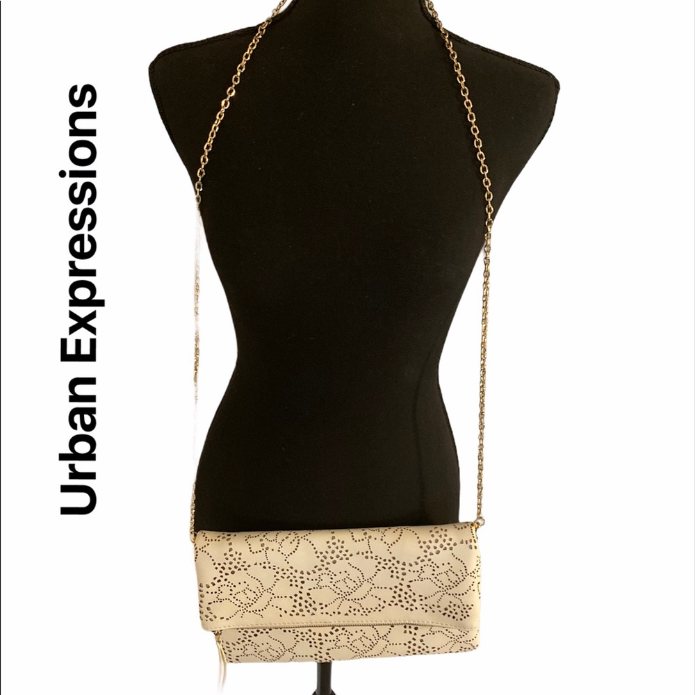 White Crossbody Bag with Gold Strap by Urban Expression Excellent Condition.